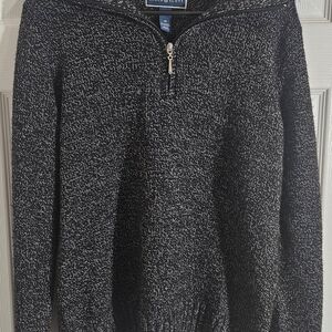 Karen Scott Women's MediumMarled Knit Black and White Zip-Up Sweater